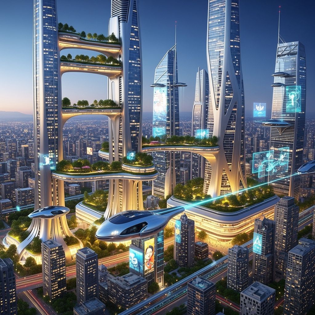 Futuristic Cityscape 6734: Gold & Emerald Metropolis