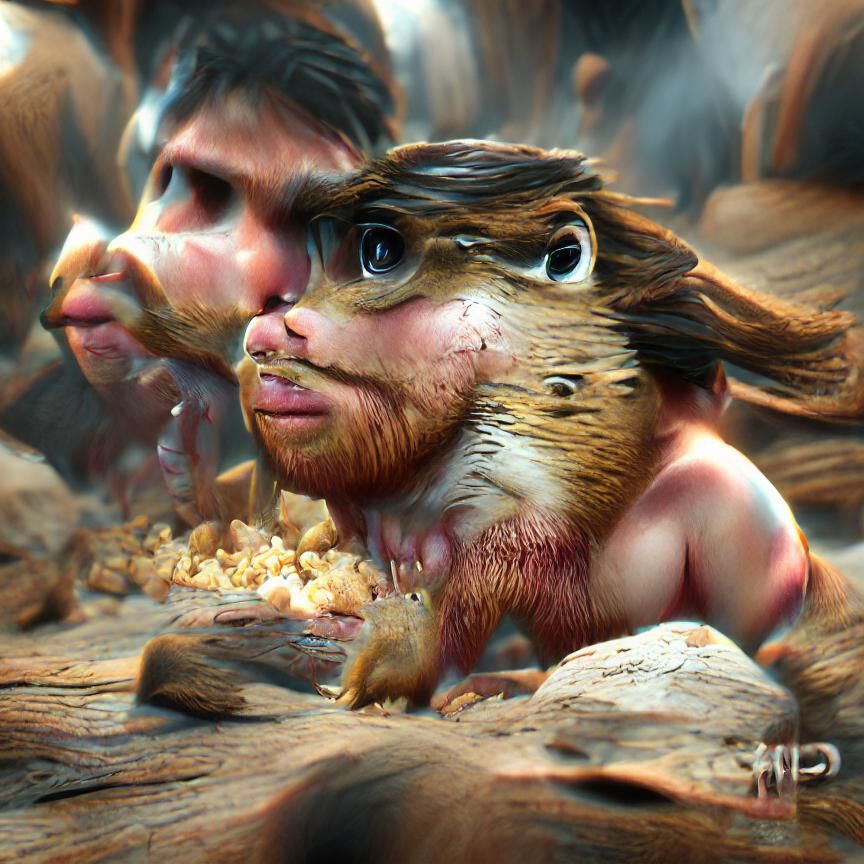 Chipmunk as Caveman, AI-Generated Image