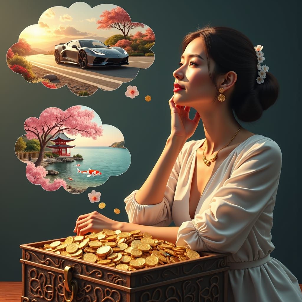 Woman's Treasure Chest Dreams in Digital Painting