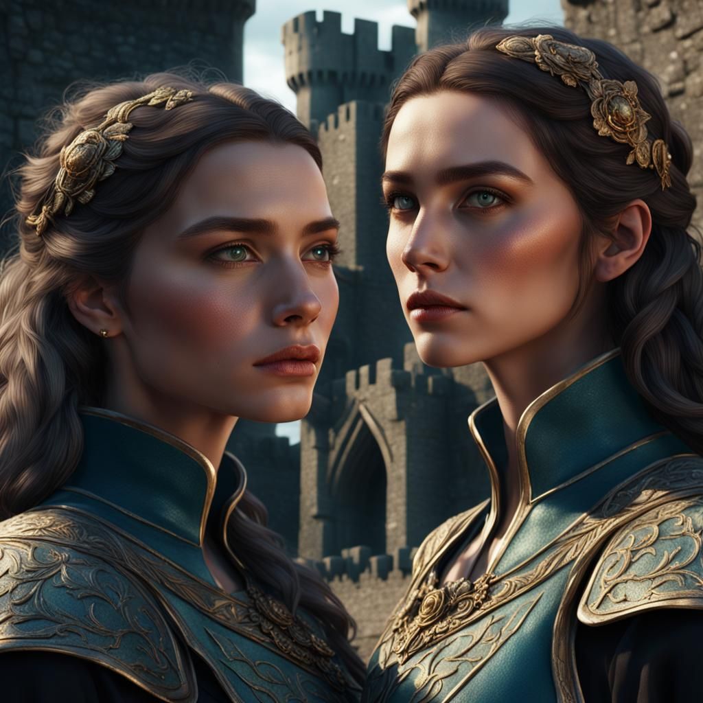 Two Women by Conwy Castle: Fantasy Art