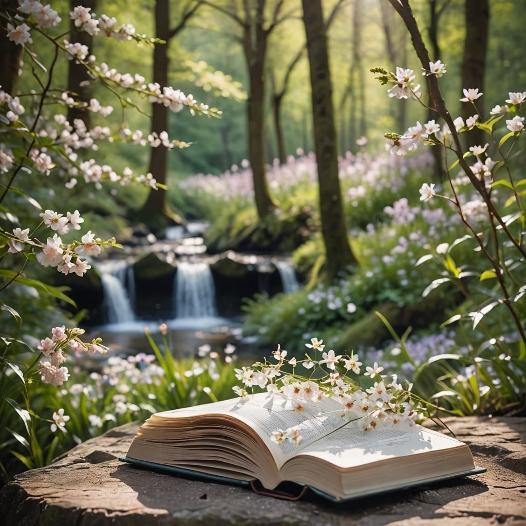 Ethereal Floral Still Life with Open Spring Book