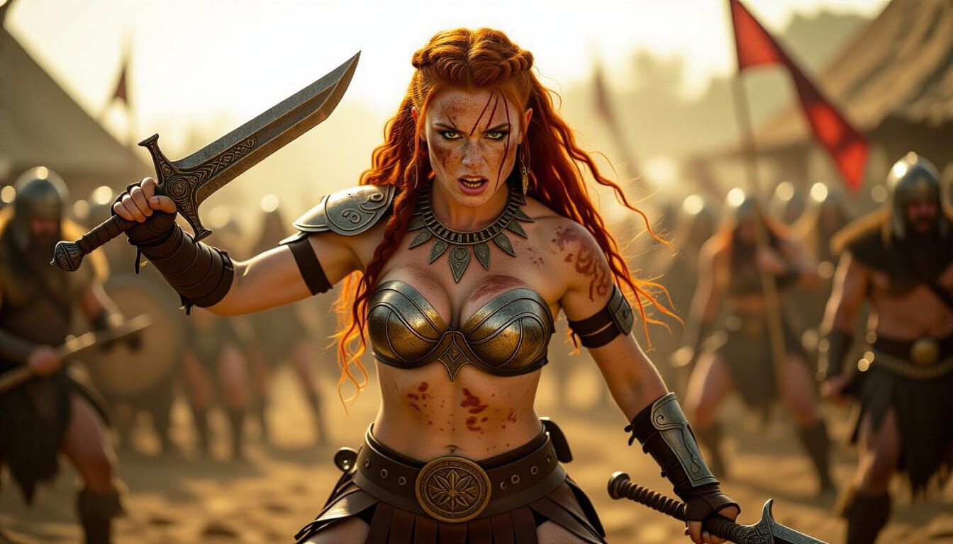 Redhead Barbarian Warrior in Cinematic Golden Hour Lighting