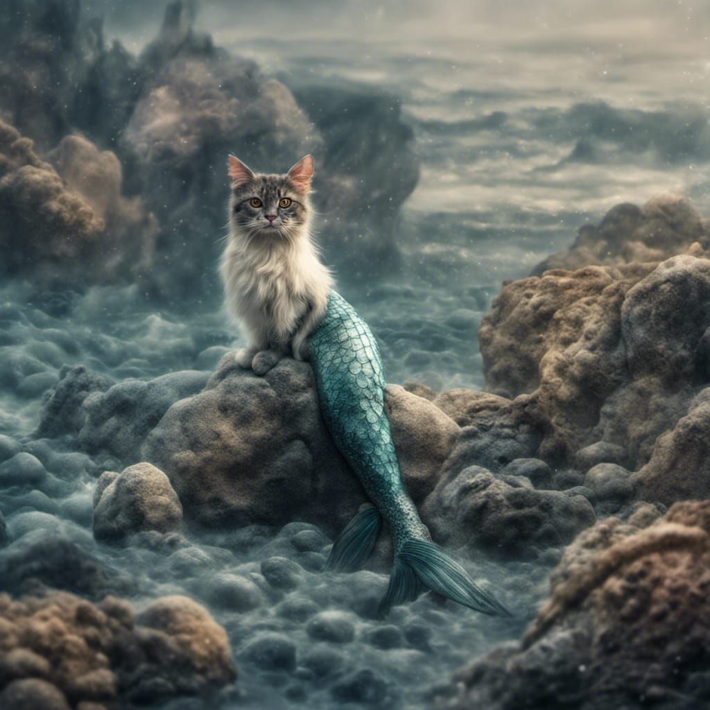 Hyperrealistic Mermaid Cat with Intricate Details
