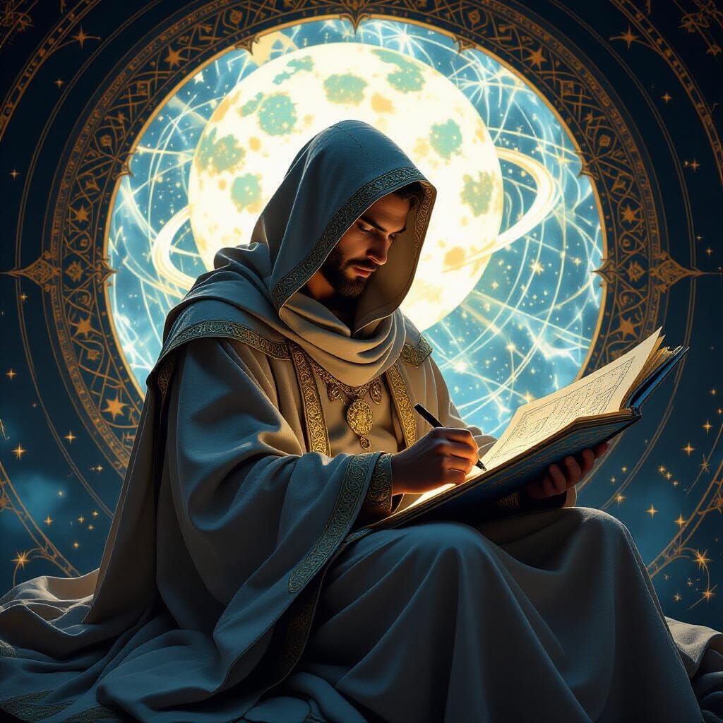 Celestial Cartographer Recording Cosmic Movements in Art Nou...