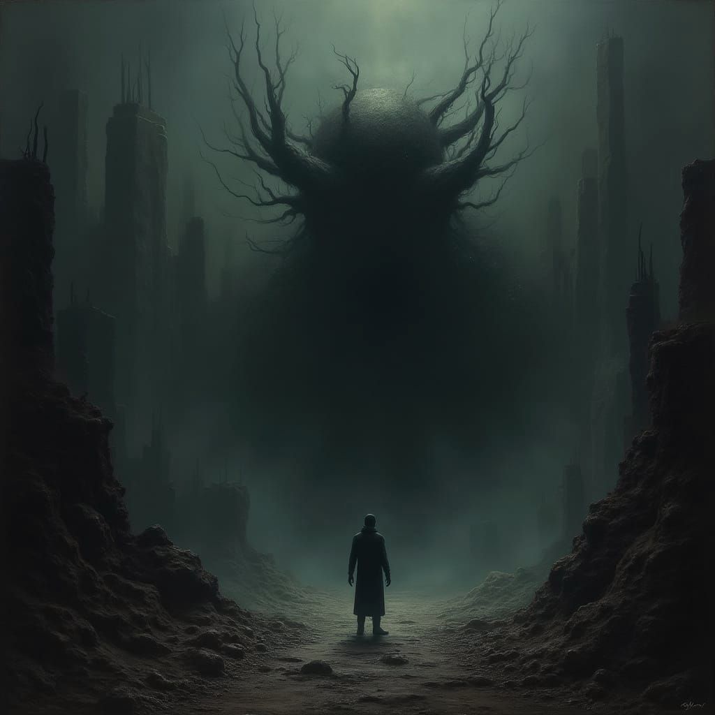 Dark Silhouettes in a Mysterious Landscape