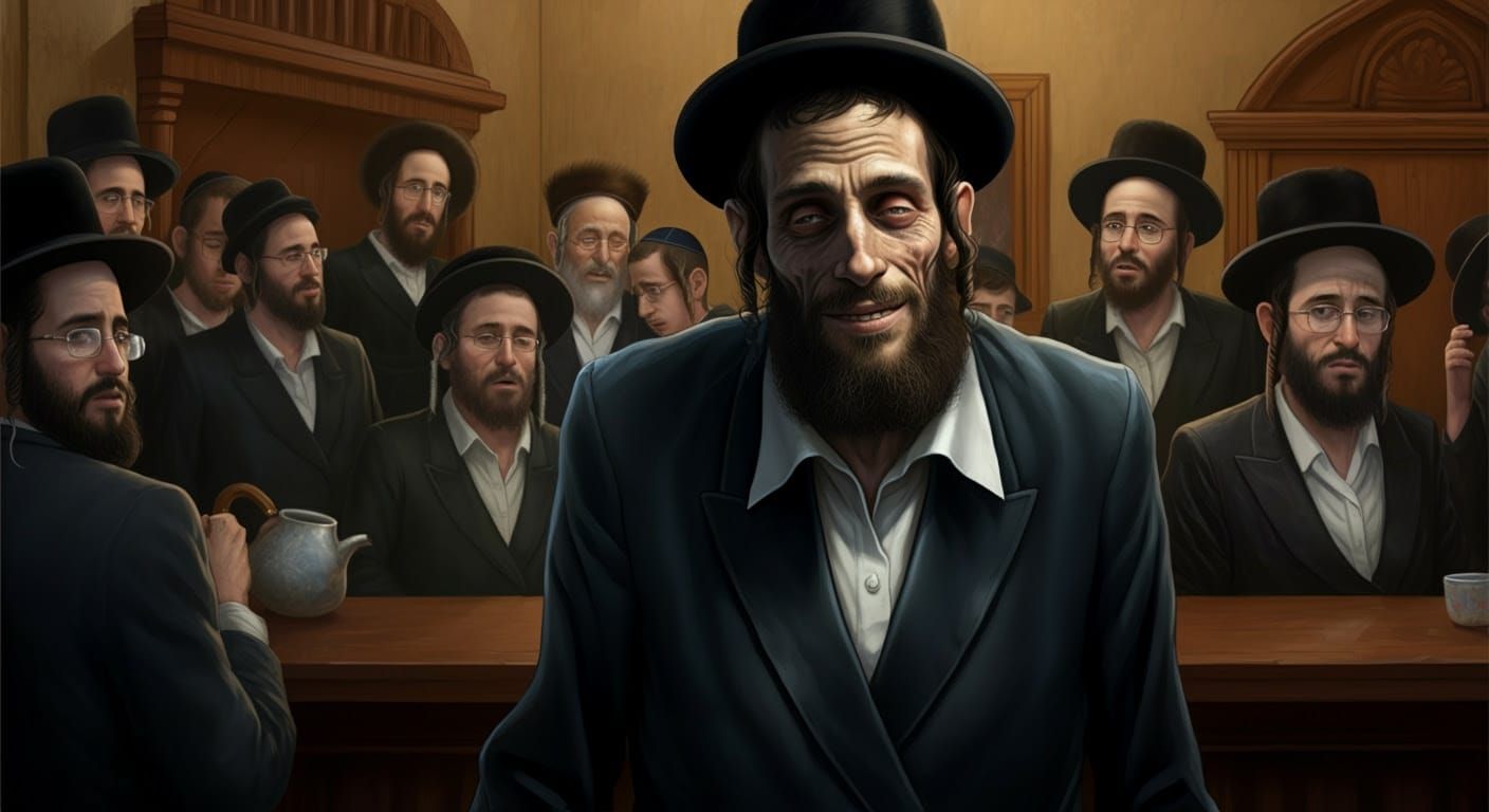 Emaciated Hasidic Man in Traditional Synagogue