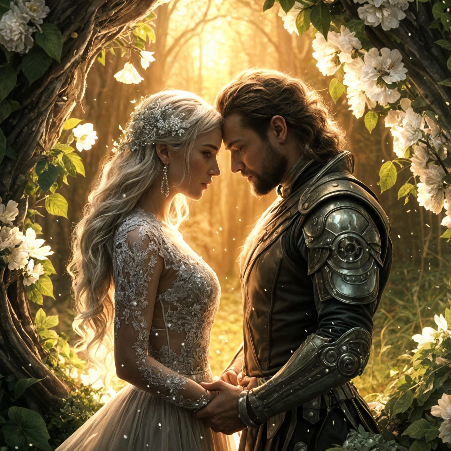 Tristan and Isolde in Enchanted Forest, Alan Lee Style