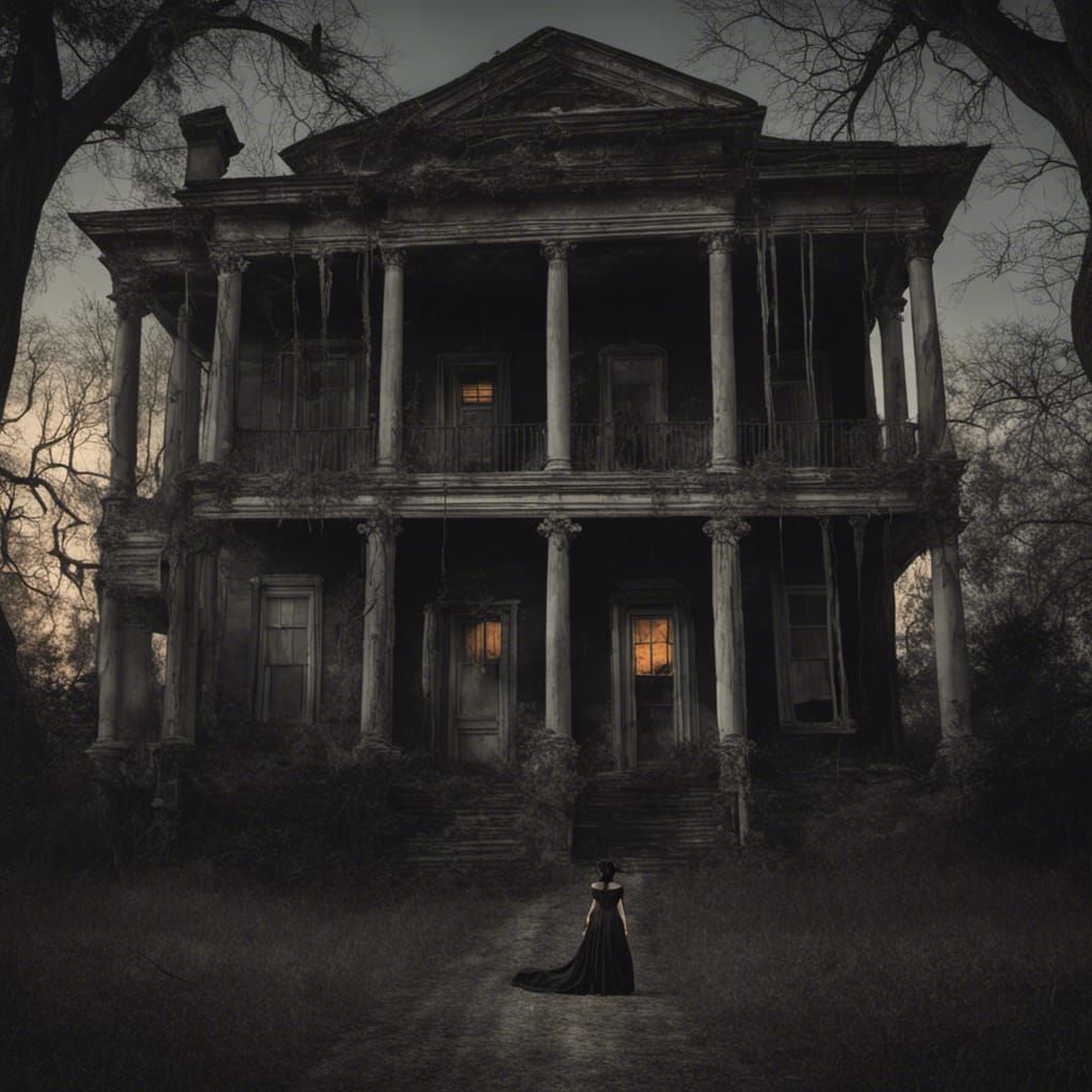 Eerie Antebellum Mansion Under Moonlight