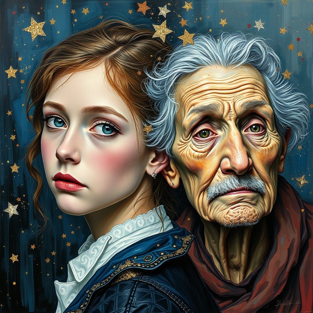 Young and Old Women in Abstract Impressionist Style