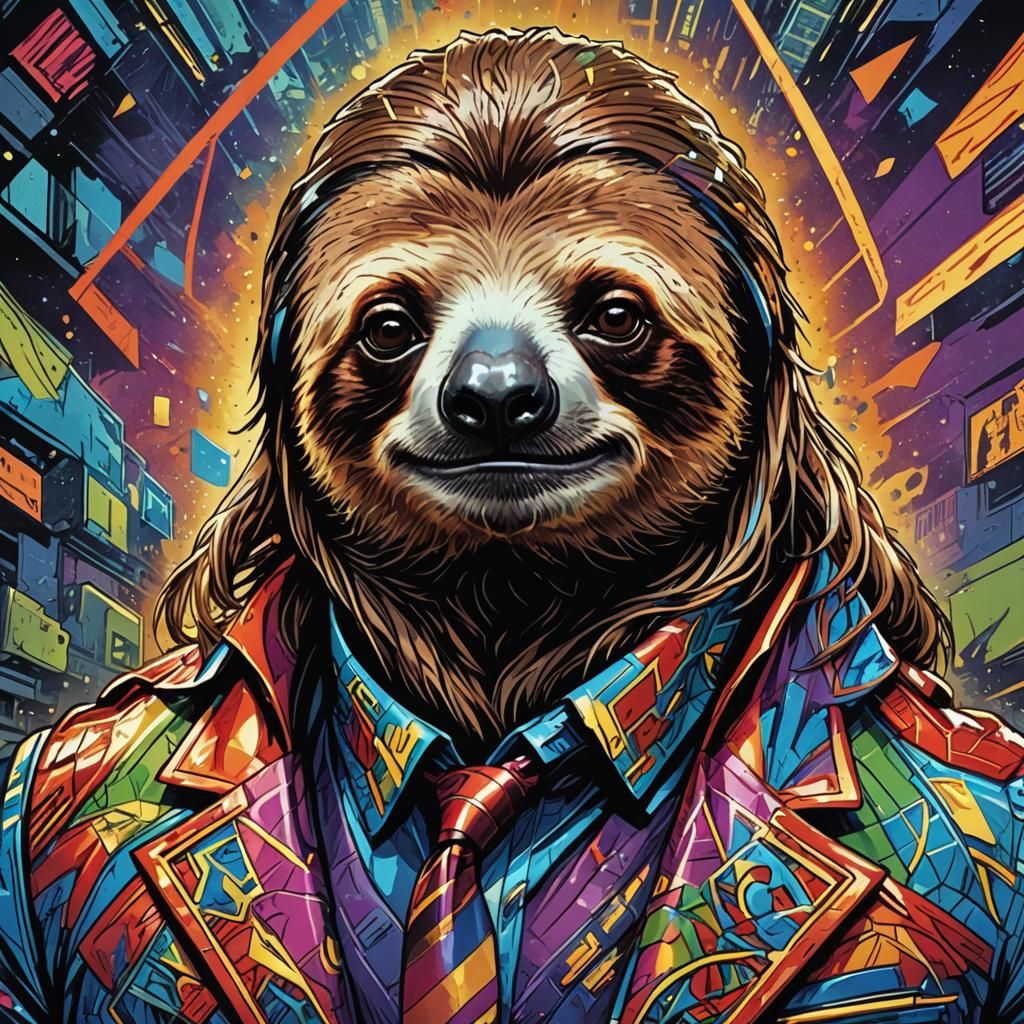 Heroic Sloth Portrait in Comic Book Style