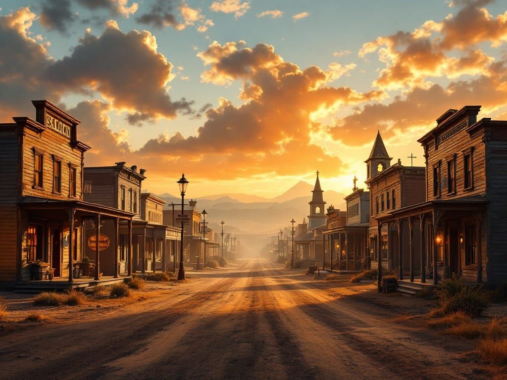 Forgotten Old West Town Under Golden Magic Hour