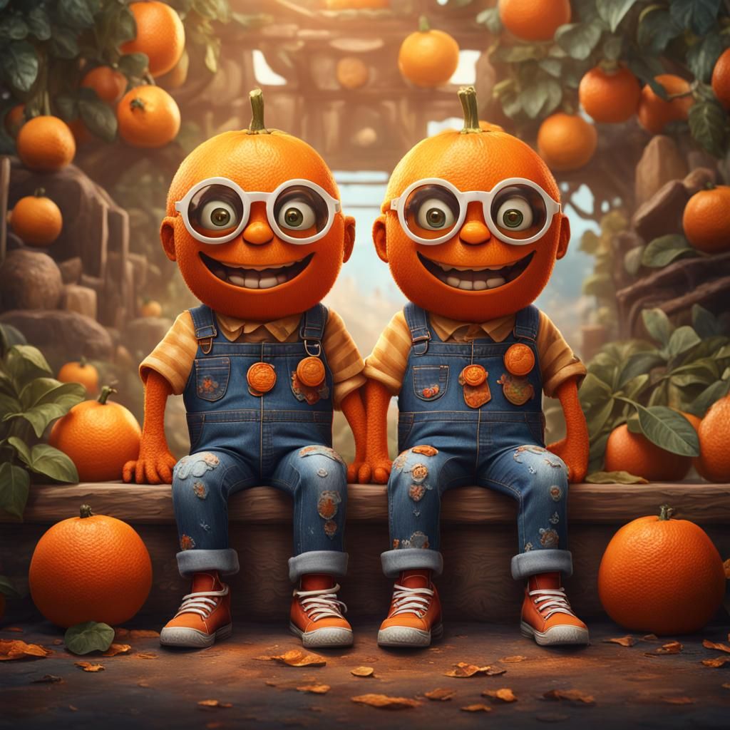 Tangerine Twins Portrait in Detailed Digital Painting