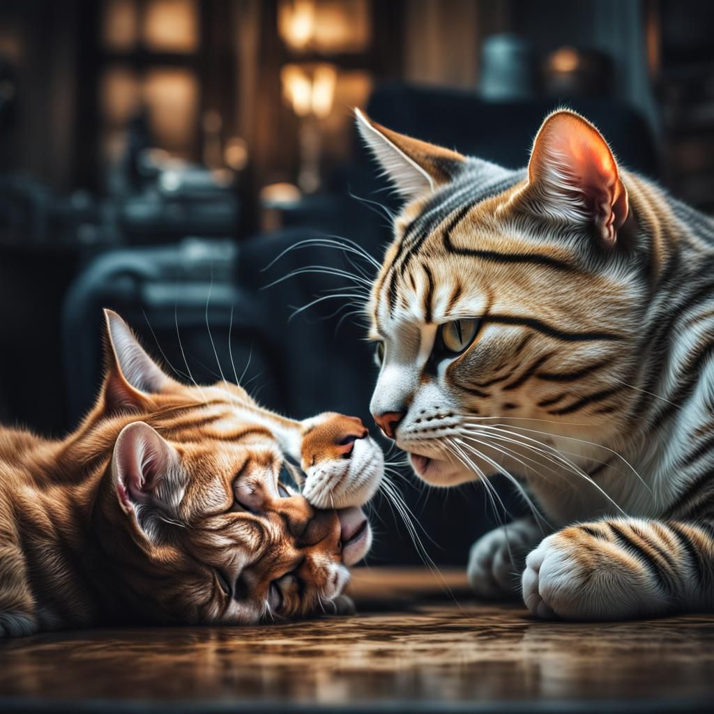 Two Cats Kissing: Hyperrealistic, Detailed Image