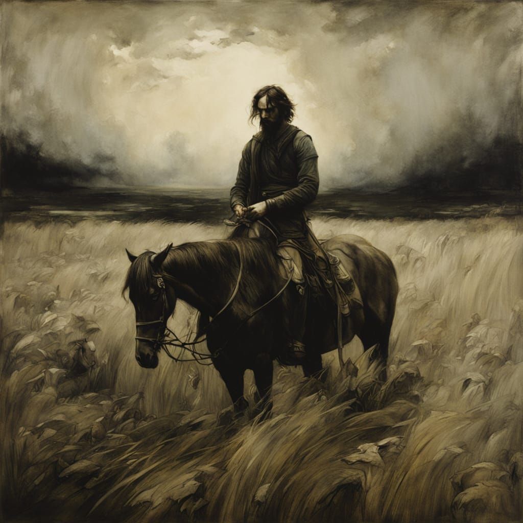 Dreamy Farm Scene in Chiaroscuro Style