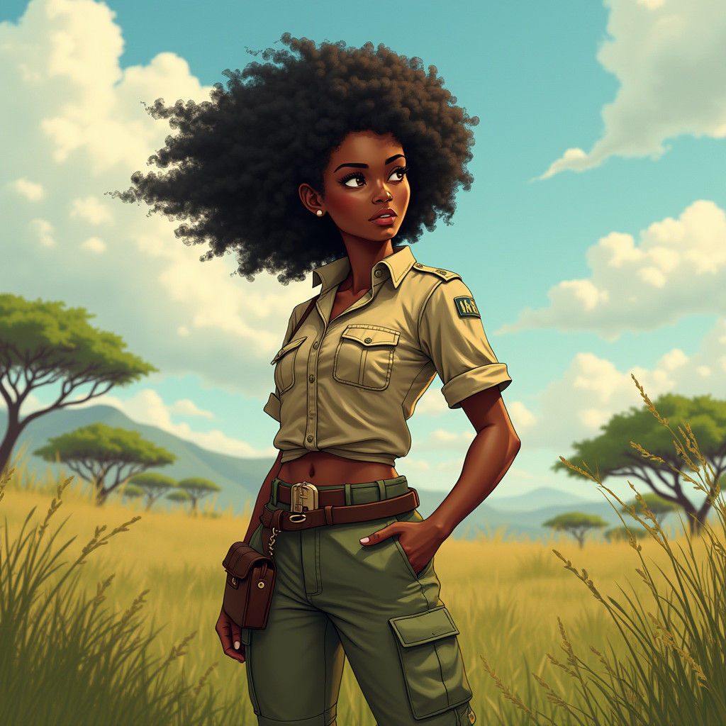 African Woman in Savannah: Anime and 3D Concept Art