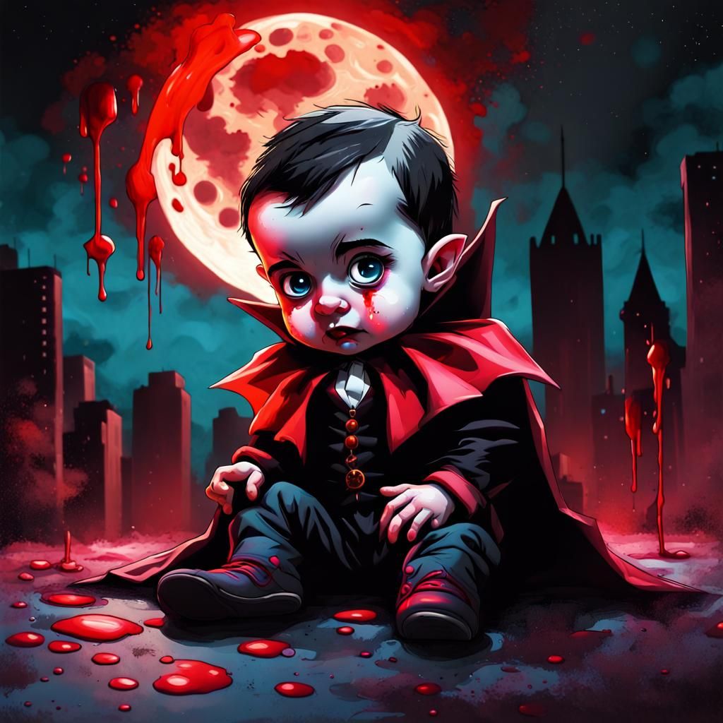 Baby Dracula and Blood Moon in Graffiti Art