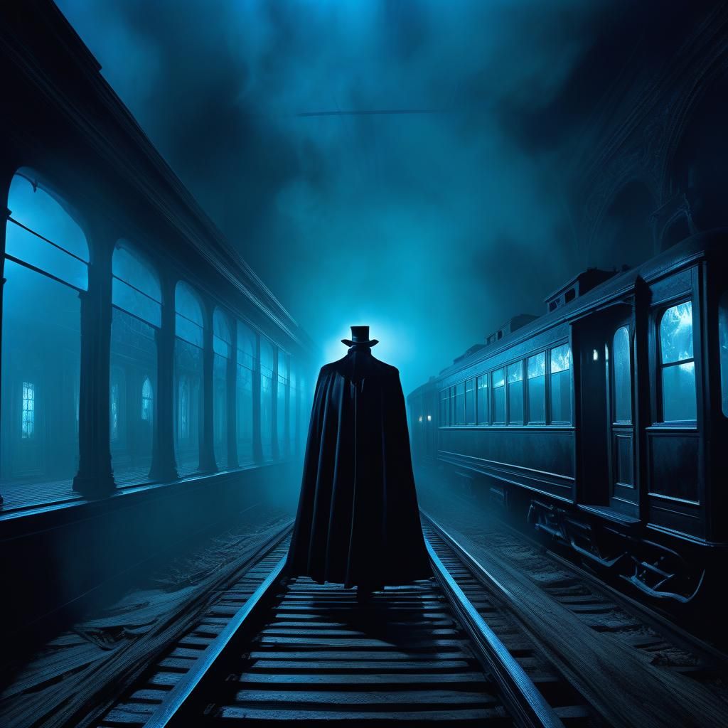 Vampire on Ghost Train in Film Noir Style