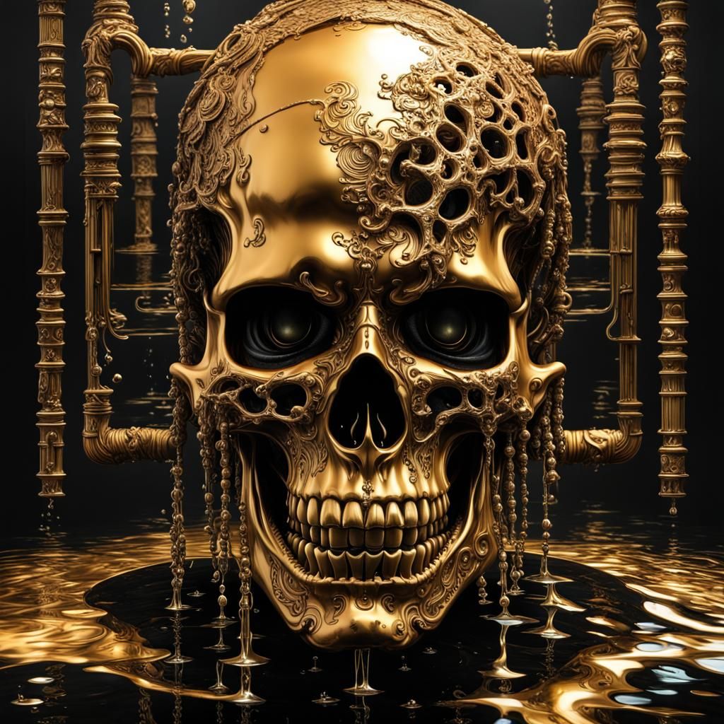 Cyberpunk Golden Skull Sculpture
