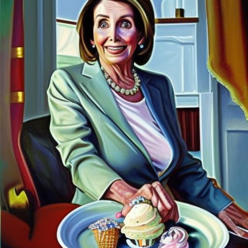 Nancy Pelosi, in Glossy Makeup, said, "Let them eat Ice Cream."