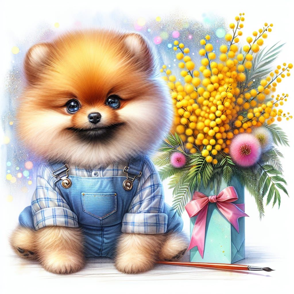 English Watercolor Masterpiece: Adorable Pomeranian in Blue ...
