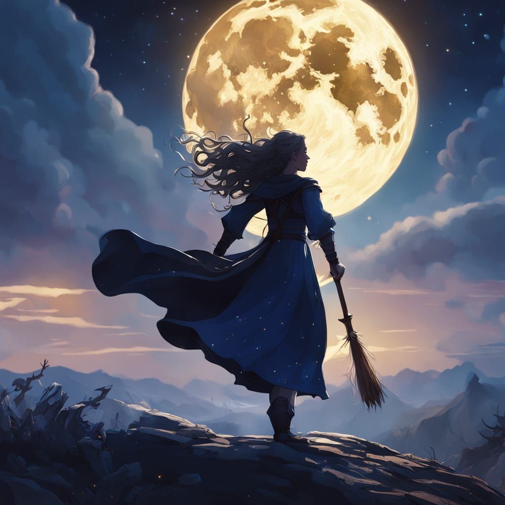 Moonlit Heroine Soars Across the Night Sky in a Cinematic Fi...