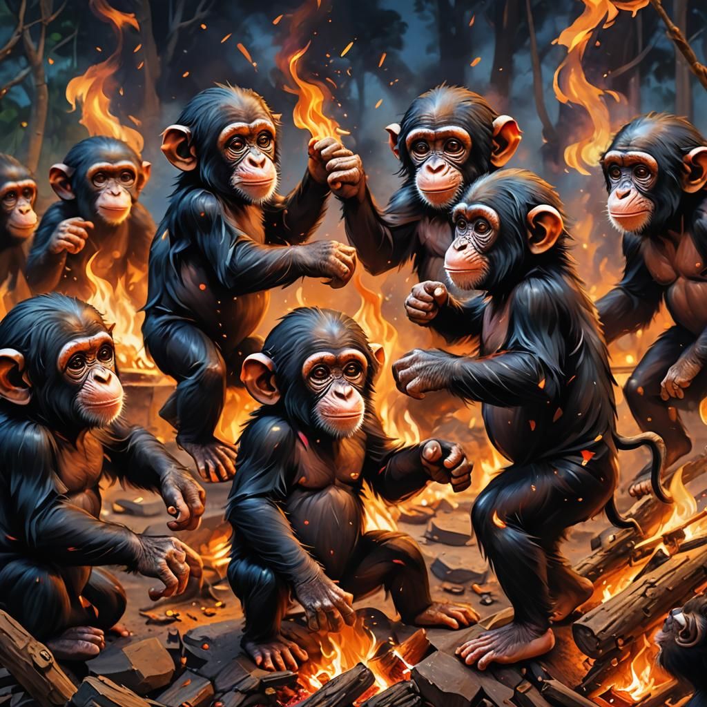 Baby Chimps Dancing: Hyperrealistic Splash Art