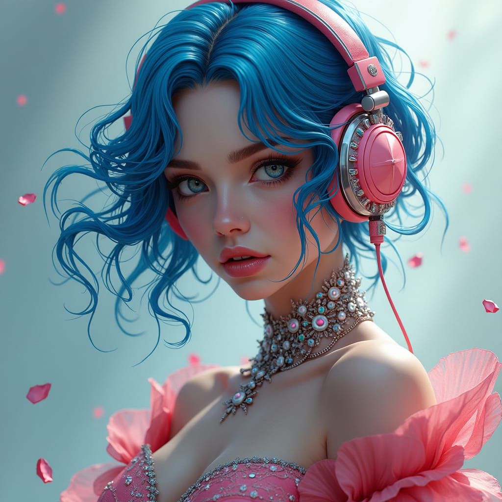 Siren with Headphones in Art Nouveau Style