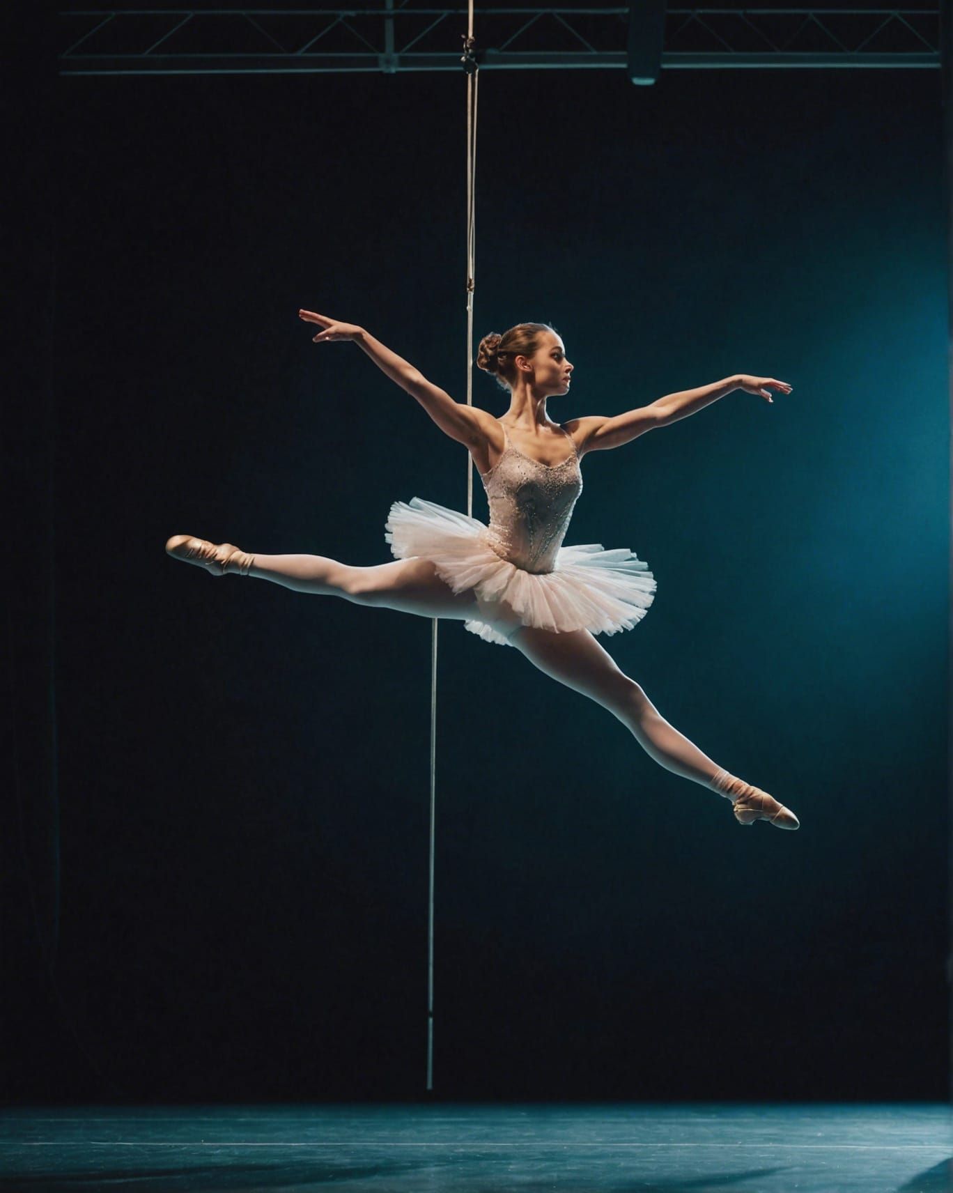 Ballerina's Suspended Leap: Cinematic Film Still
