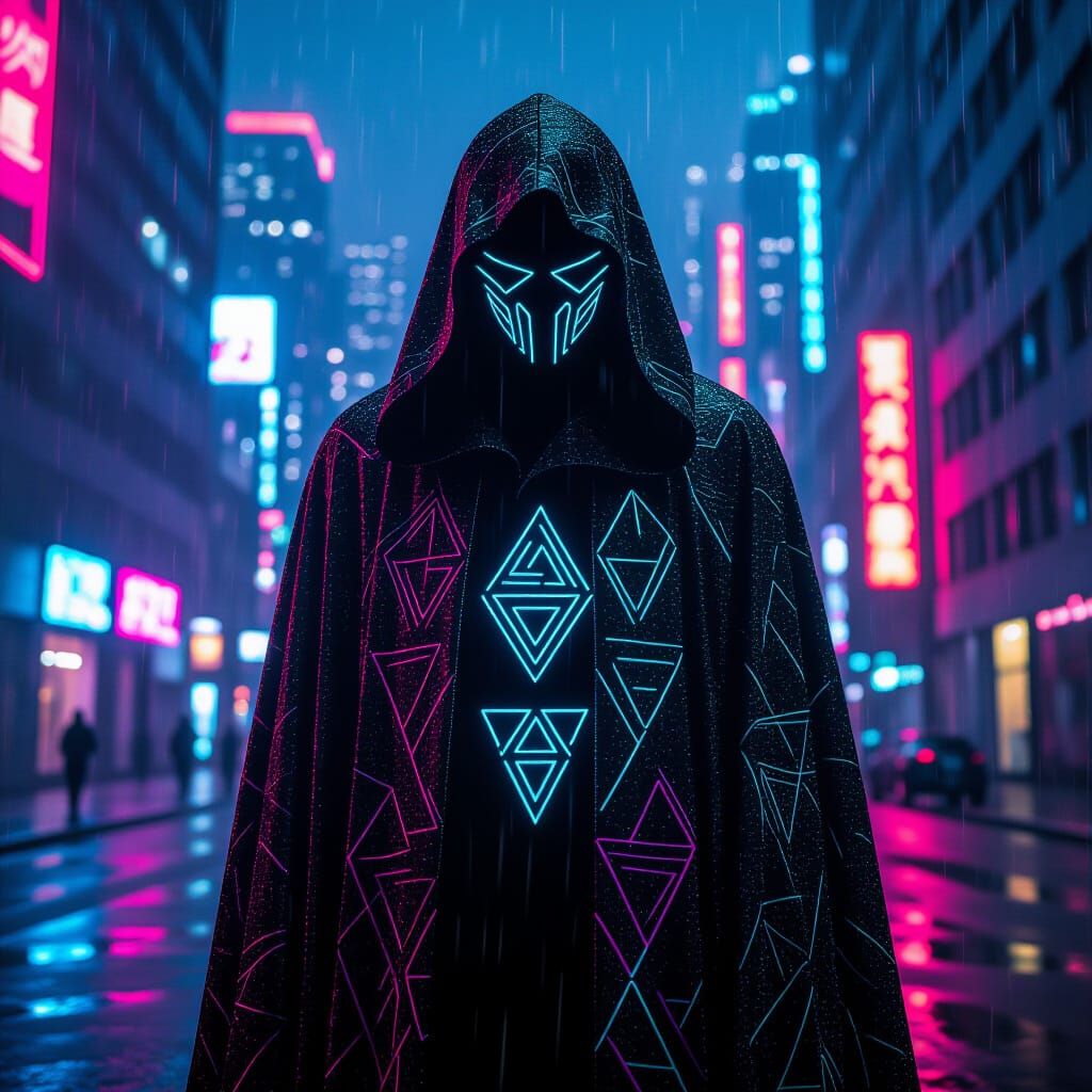 Neon Cityscape Silhouette in Cyberpunk Style