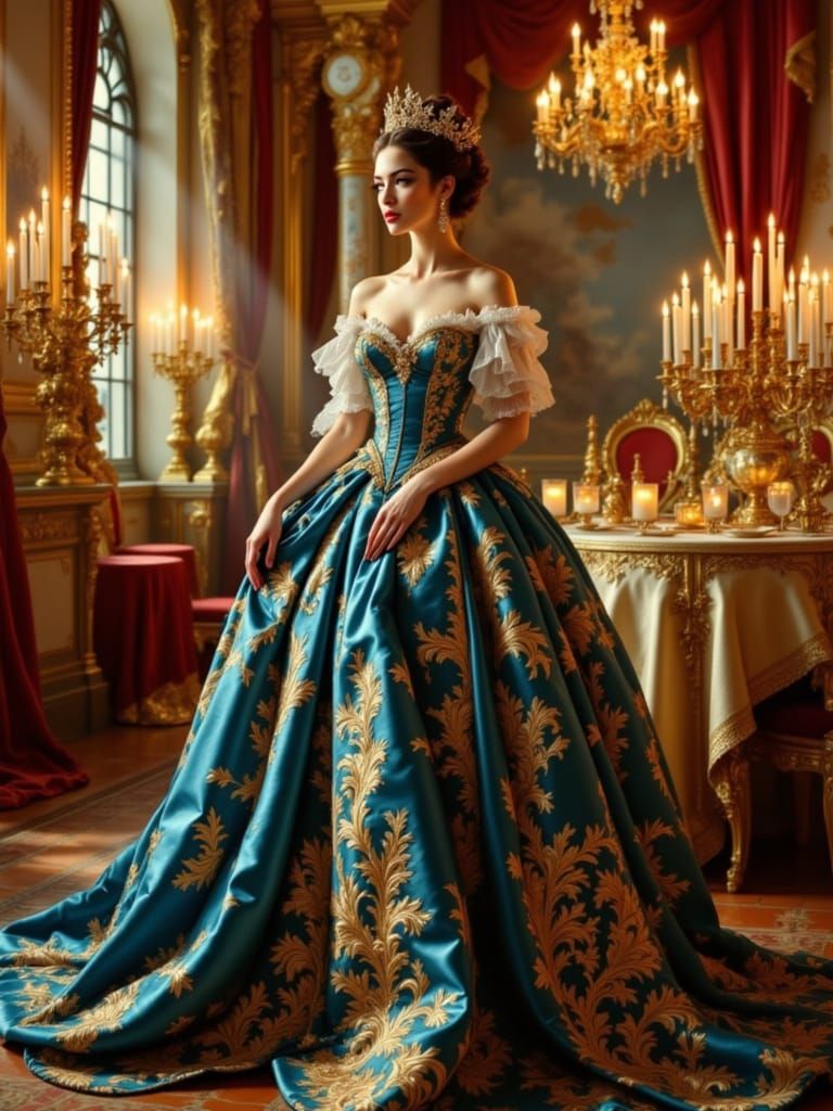 Regal Noblewoman in Opulent Blue and Gold