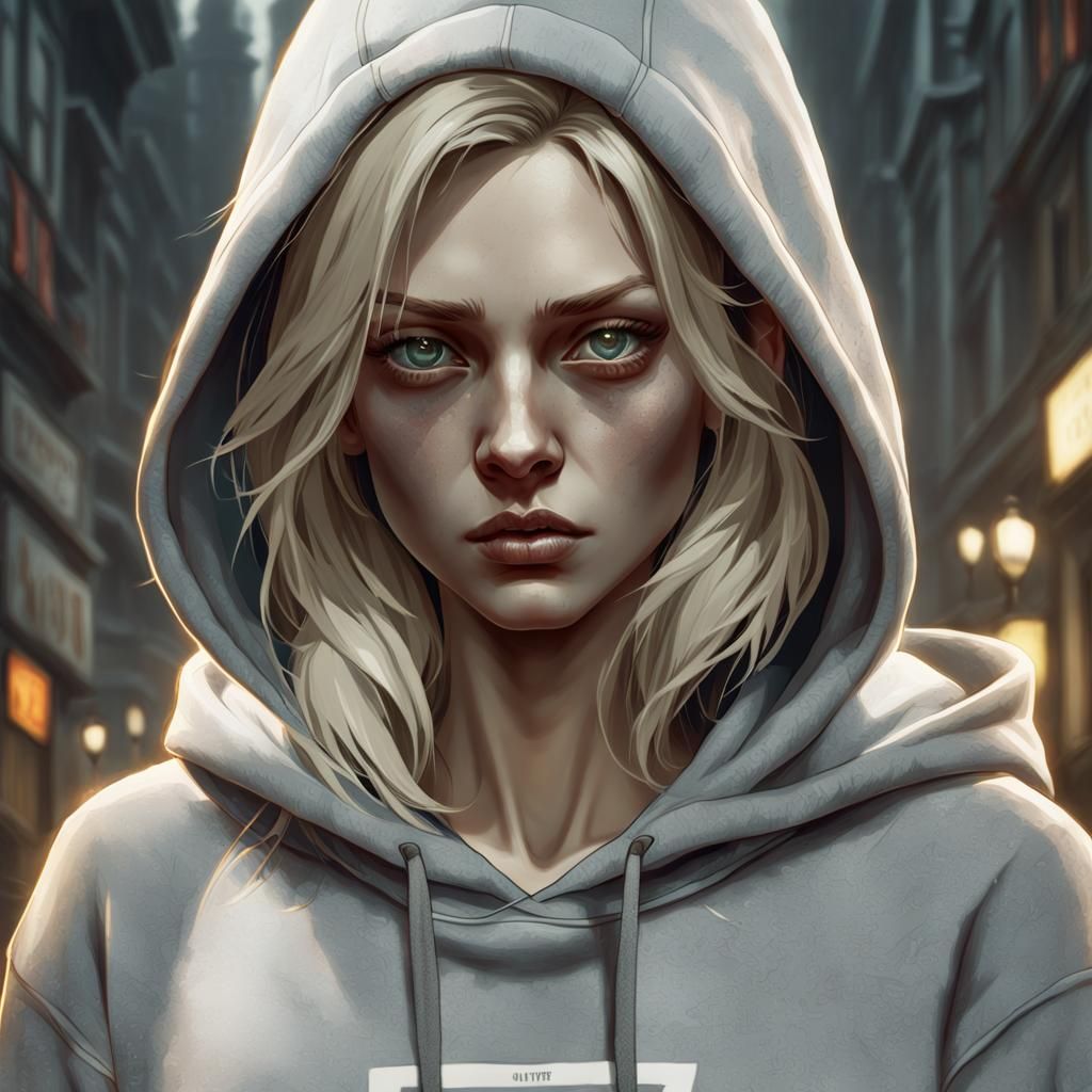 Lonely Blonde Woman Portrait in Digital Art Style