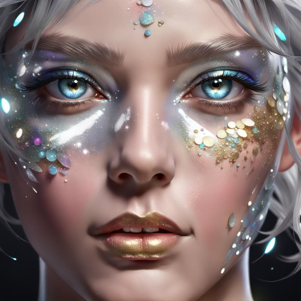 Silver Sparkle Makeup Portrait in Hyperdetailed Style