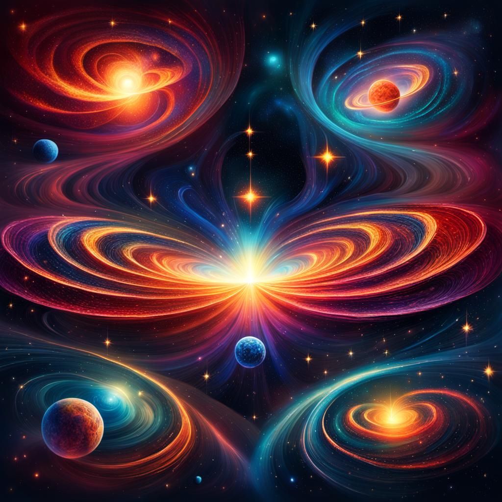 Cosmic Universe Unfolds in Psychedelic Mixed Media