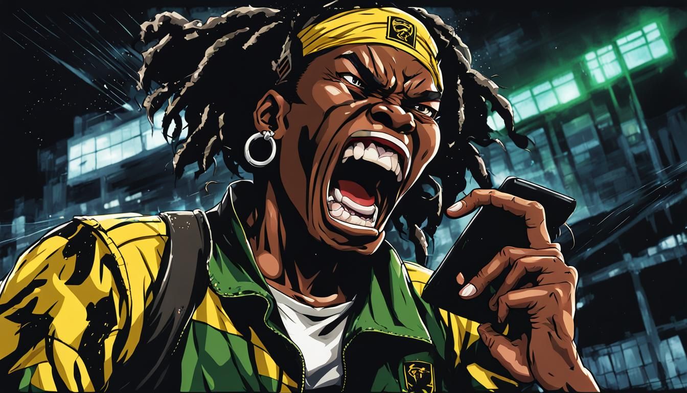 Angry Woman Screaming: Anime-Style Cell Phone Art