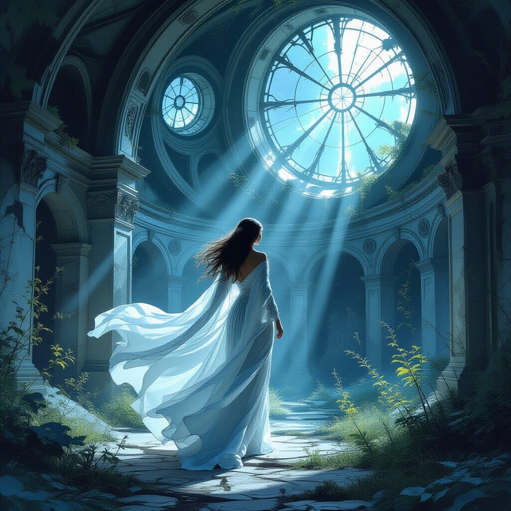 Ethereal Woman in Celestial Observatory