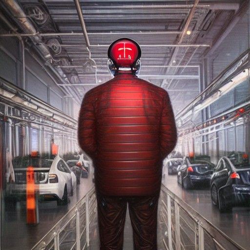 Cyborg Elon Musk Visits Tesla Factory: Hyperrealistic Oil Pa...
