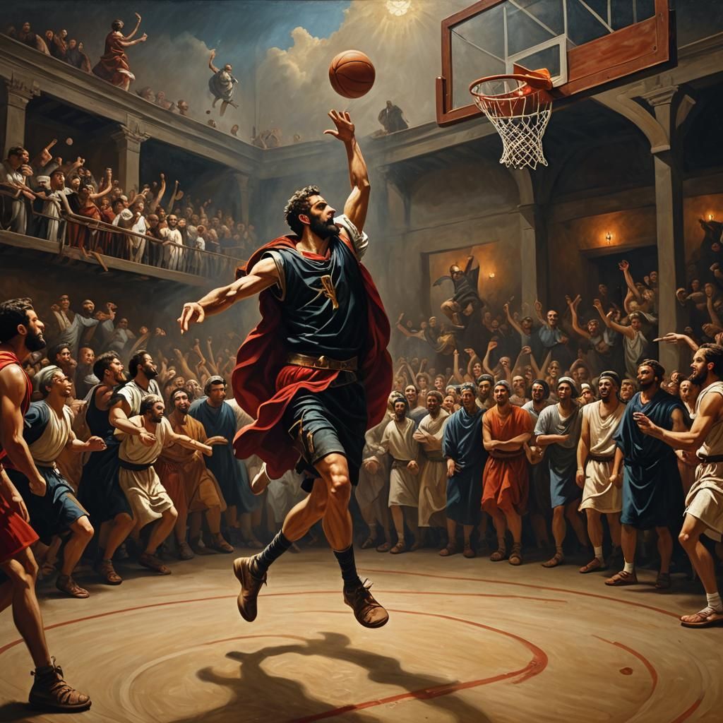Philosopher's Epic Slam Dunk in Renaissance Style