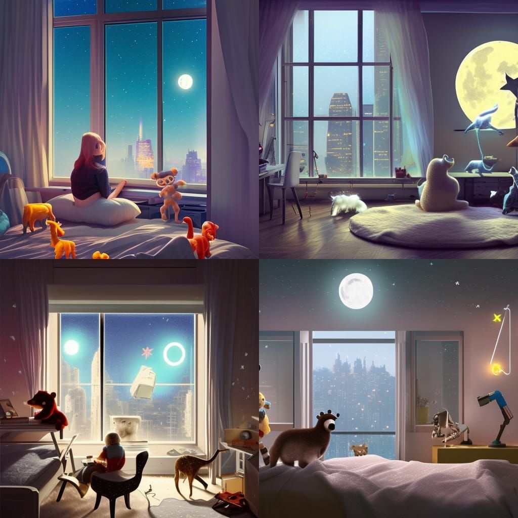 Modern Apartment Interior with Neon Lights and Clutter