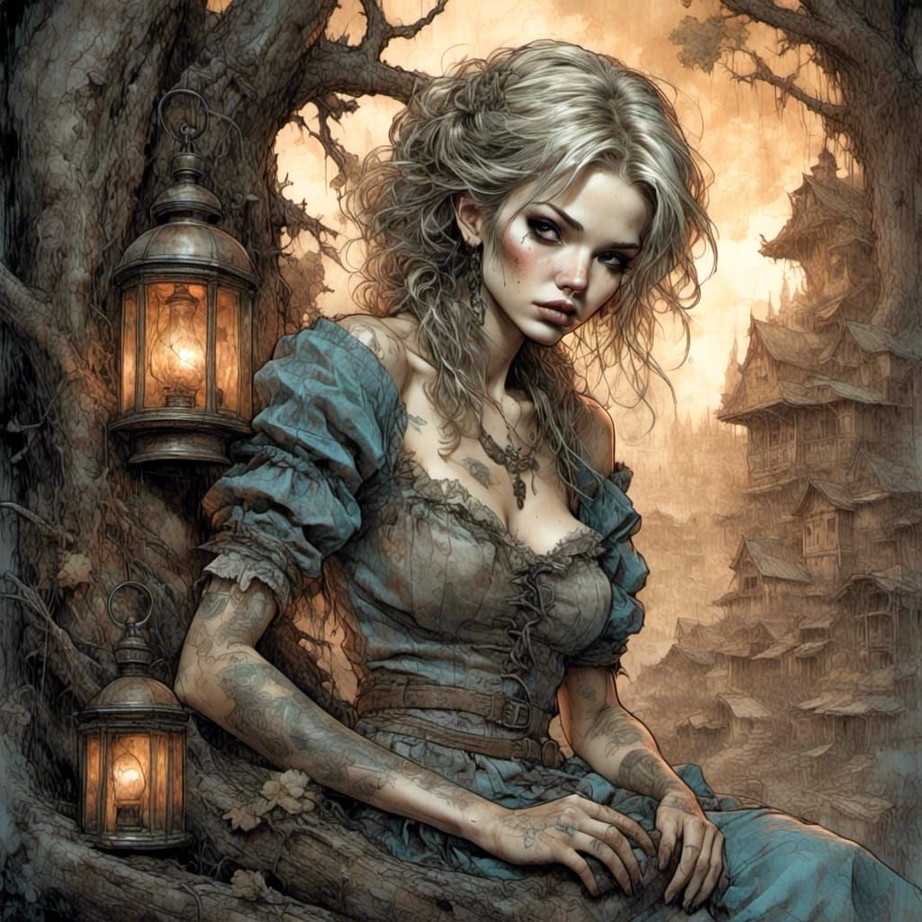 Undead Little Bo Peep Hiding from Demons