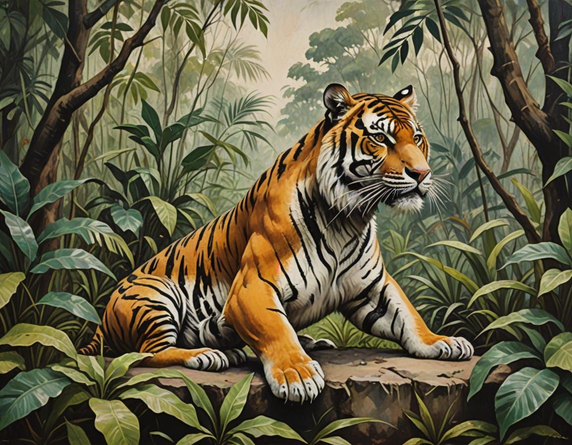 Tiger in the Jungle Oil Painting on Rough Canvas