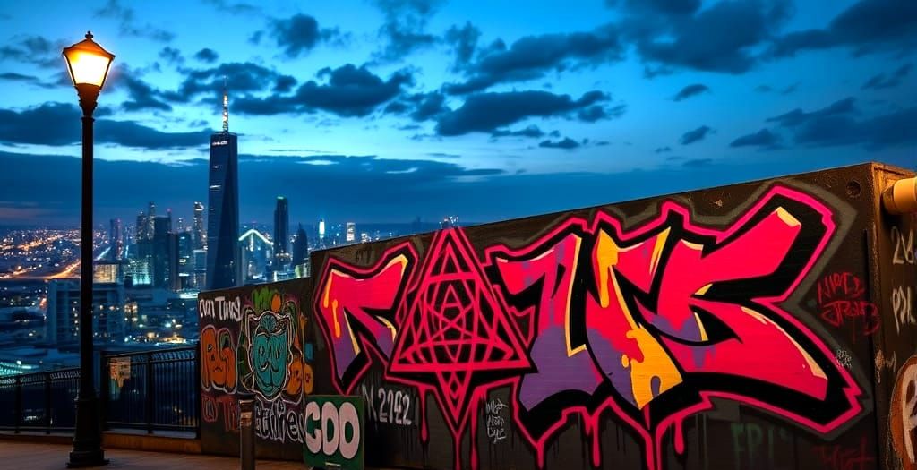 Sacred Geometry Street Art Illuminated by Night