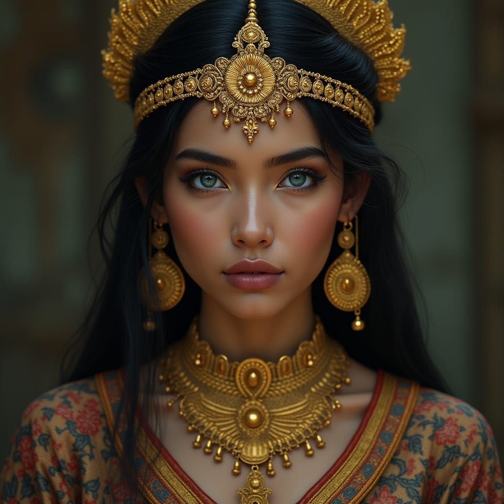 Indonesian Goddess in Batik Clothing, Digital Art