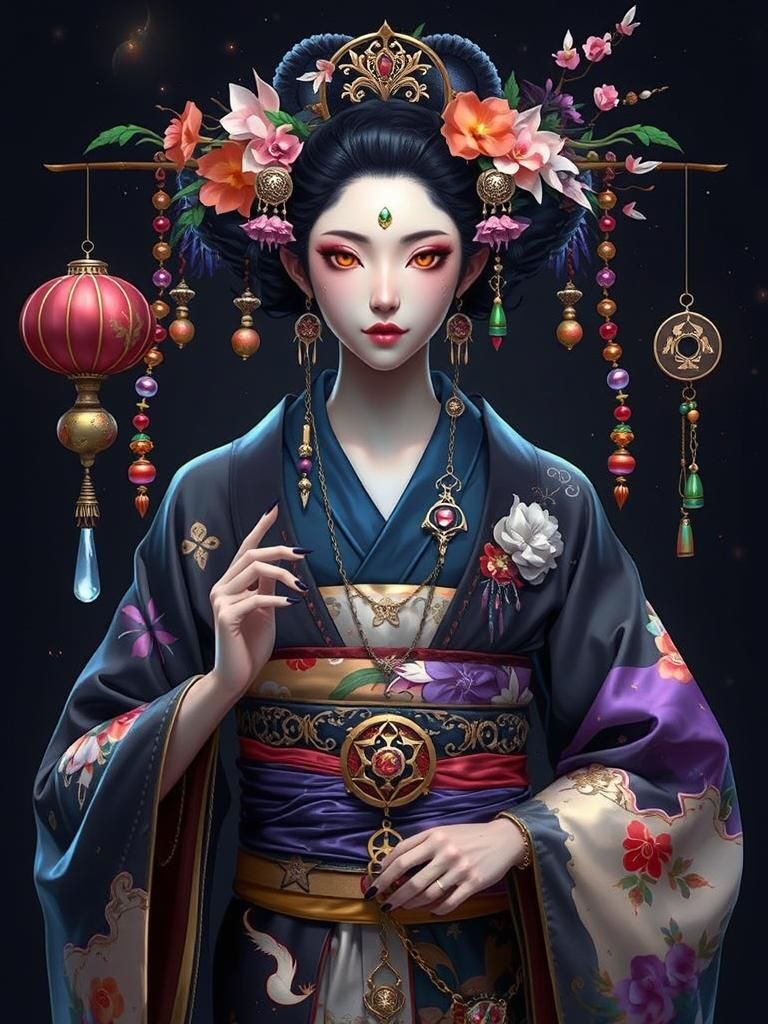 Enchanted Geisha Witch in Anime Style