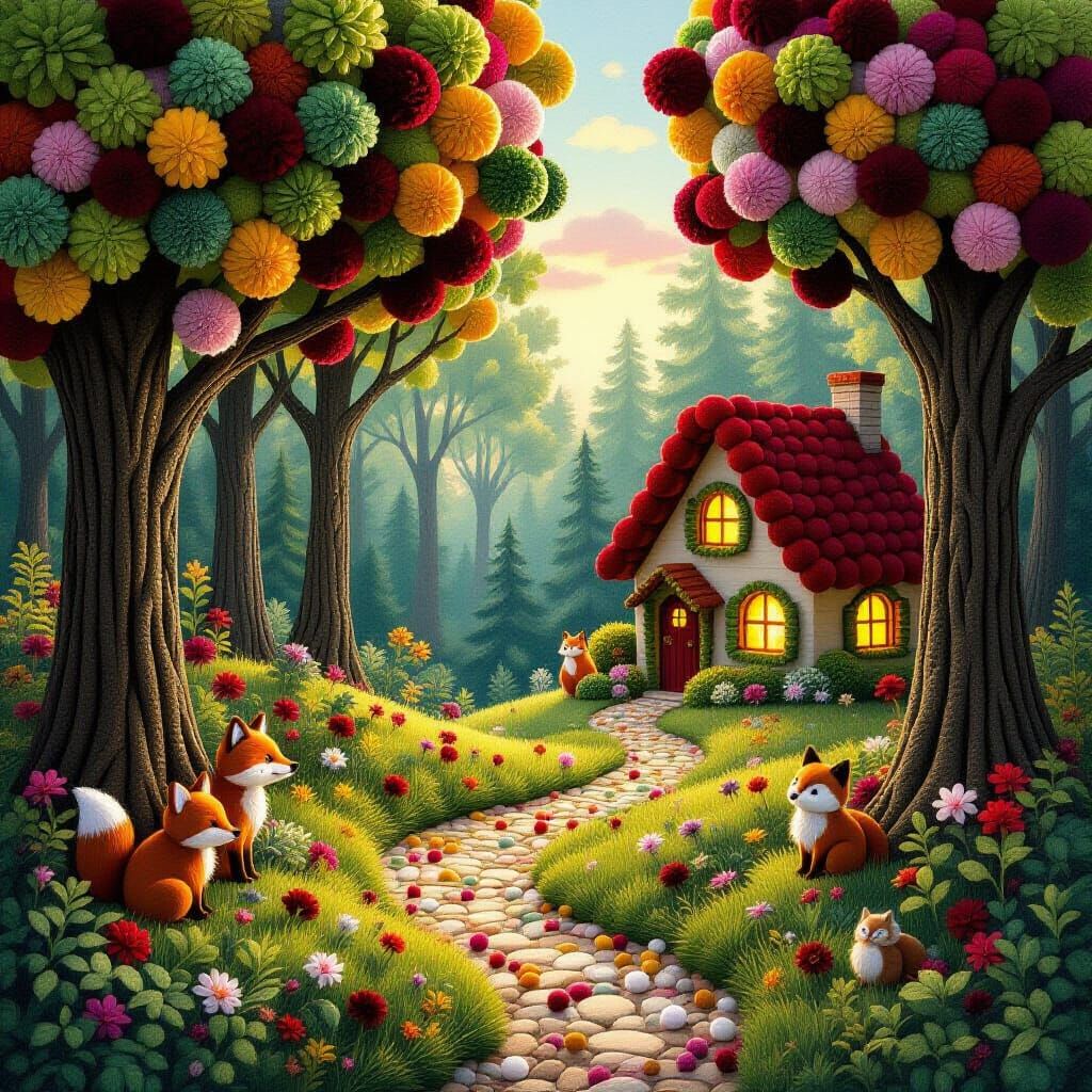 Dreamy Pom Pom Cottage in Woodland Scene