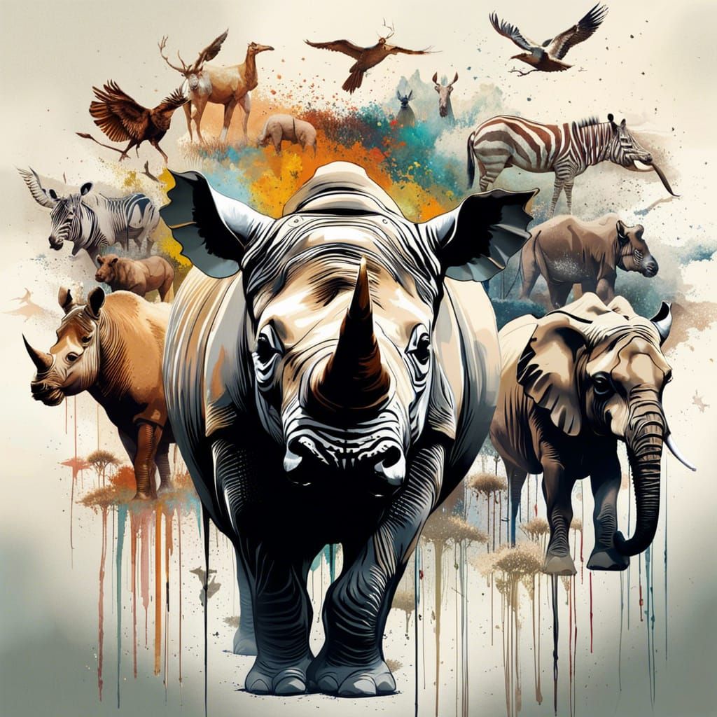 African Wildlife Montage Poster Art