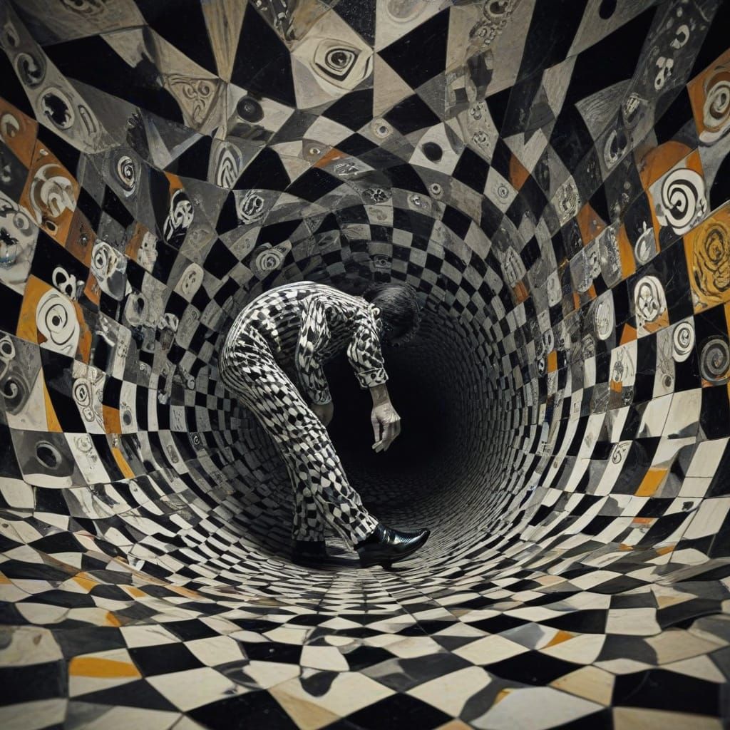 Surreal Clown Merges into Swirling Tessellations in Op Art V...