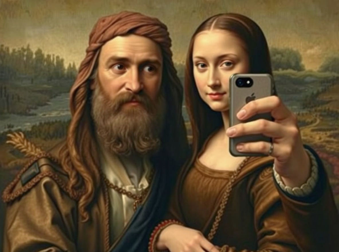 Leonardo da Vinci and Mona Lisa Take a Selfie