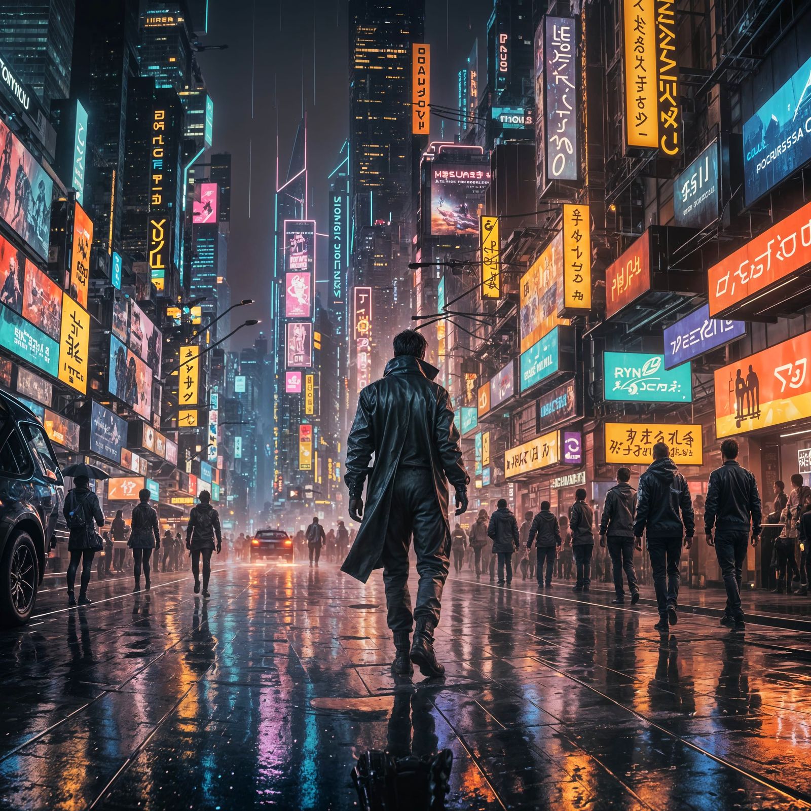 Futuristic Cityscape at Night in Cyberpunk Style