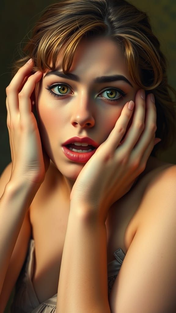 Astonished Woman in Art Nouveau Style