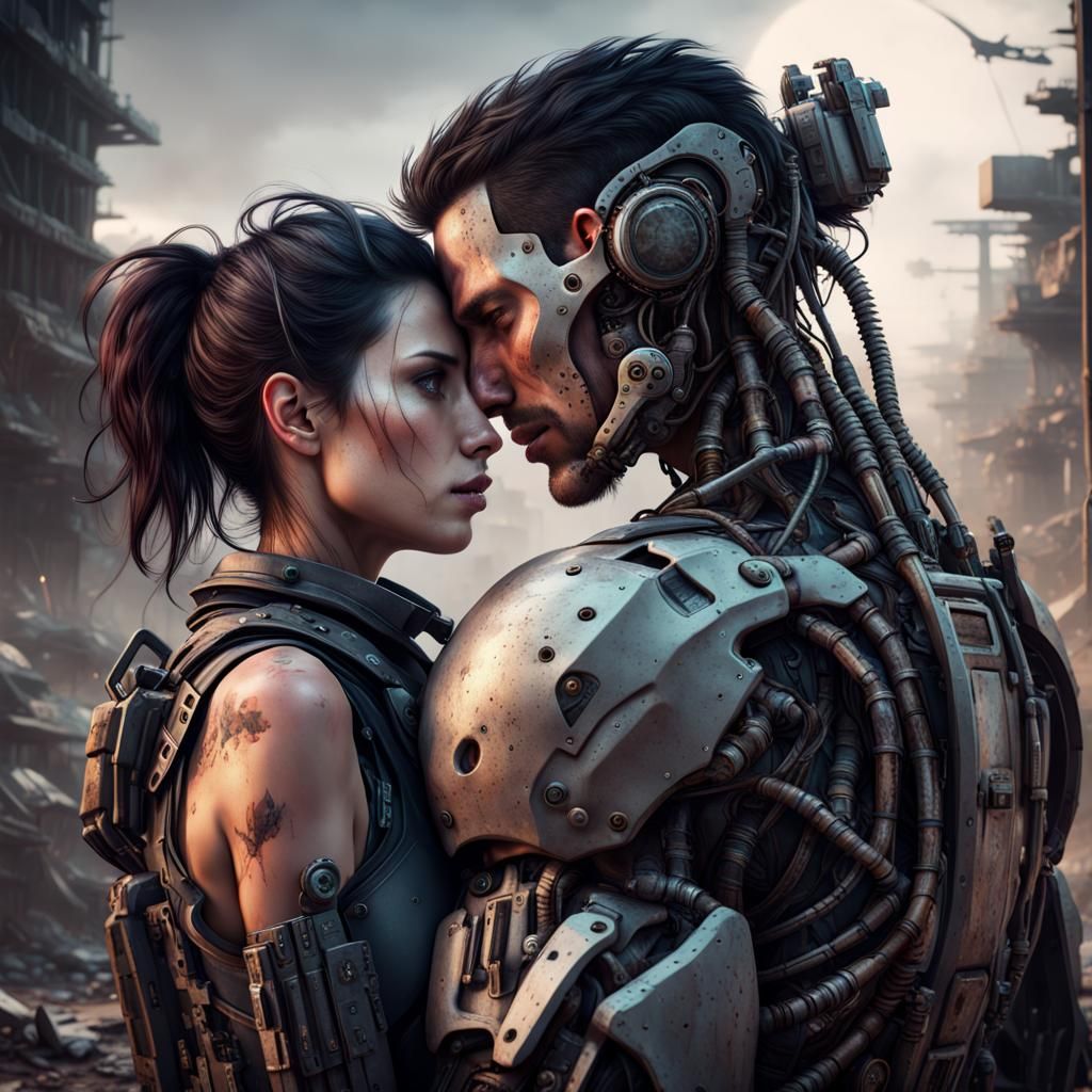 Post-Apocalyptic Cyborg Couple: Detailed Matte Painting
